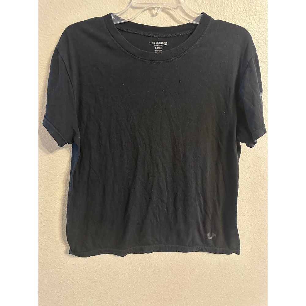 True Religion Black T-Shirt Crew Neck Short Sleeve Logo Large‎